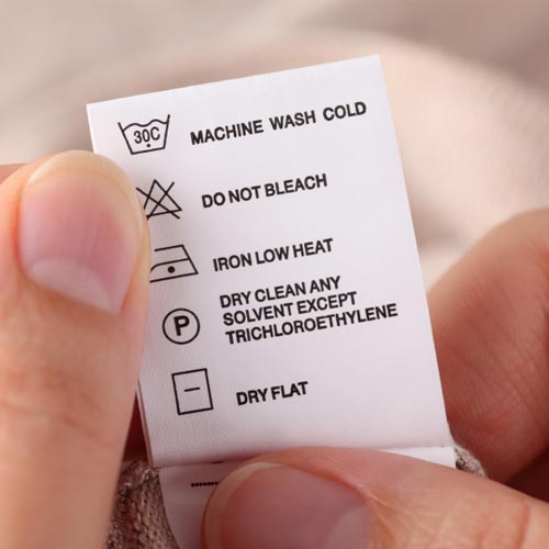 Clothes label with cleaning instructions